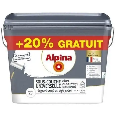 Alpina Sous Couche Acrylique Universelle Grands Travaux - Intérieur - 10L + 20% Gratuit 1 Alpina Sous Couche Acrylique Universelle Grands Travaux - Intérieur - 10L + 20% Gratuit