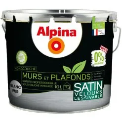 Alpina 0% Conservateur Mur Plaf Monocouche Satin 10L Blanc