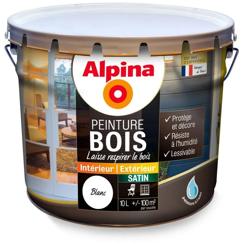 Alpina Peinture Bois Microporeuse - Intérieur & Extérieur - Satin - 10L | Couleur: Blanc - Conditionnement: 10L - Blanc 1 Alpina Peinture Bois Microporeuse - Intérieur & Extérieur - Satin - 10L | Couleur: Blanc - Conditionnement: 10L - Blanc