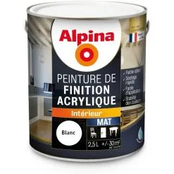 Alpina Peinture De Finition Acrylique - Intérieur - Mat - 2,5L | Finition: Mat - Couleur: Blanc - Blanc