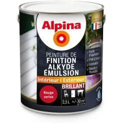 Alpina Peinture Alkyde En Emulsion Bois & Multisupports - Intérieur & Extérieur - Brillant - 2,5L | Finition: Brillante - Couleur: Rouge Cerise - Rouge Cerise