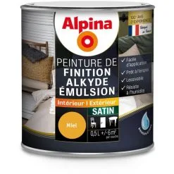 Alpina Peinture Alkyde En Emulsion Bois & Multisupports - Intérieur & Extérieur - Satin - 0,5L | Finition: Satinée - Couleur: Miel - Miel